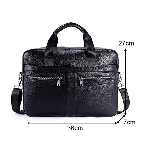 BAIGIO Men's 14/15.6 Inches Laptop Briefcase Genuine Leather Business Satchel Handbag Shoulder Tote Bag for Men and Women (Black)
