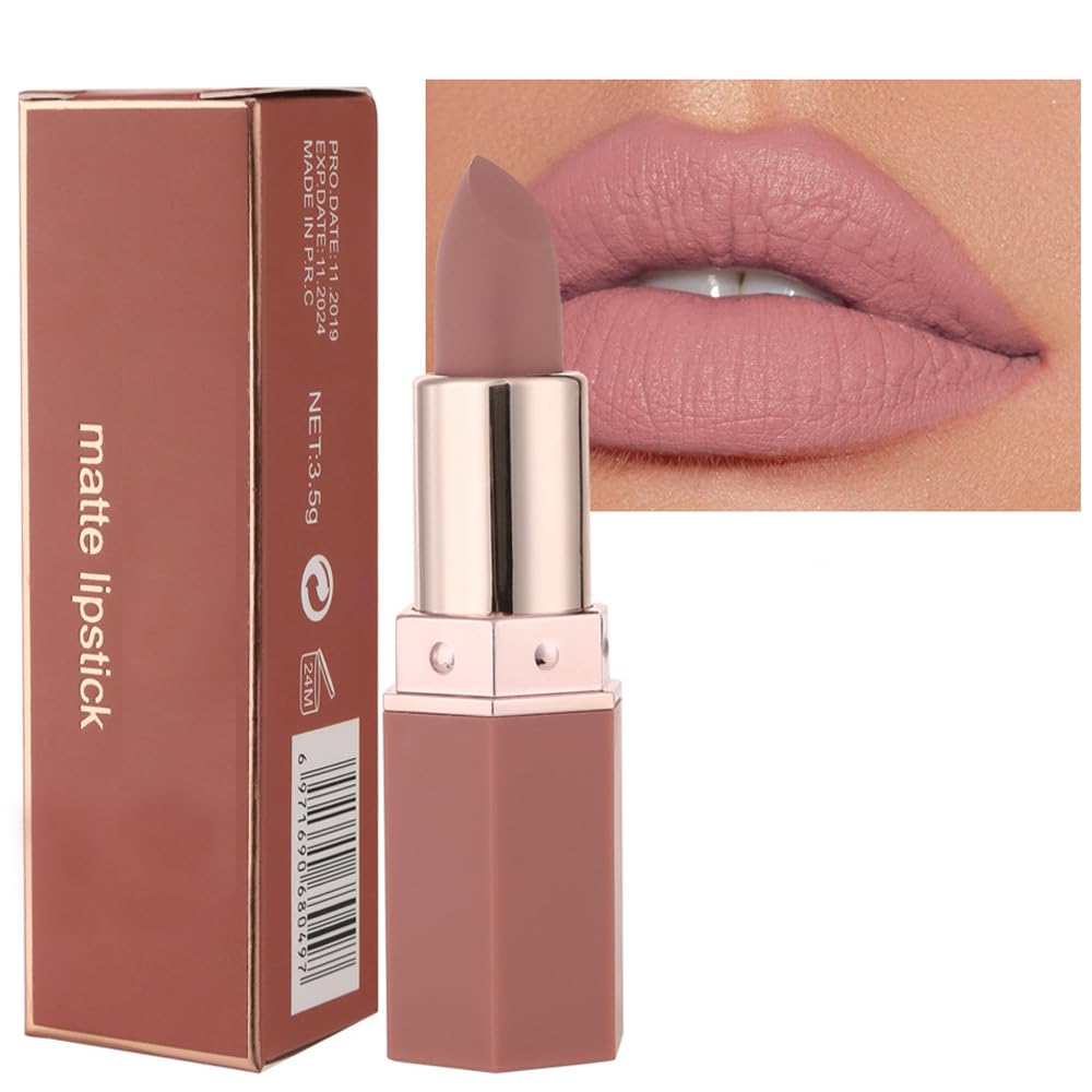 Matte Lipsticks for Women Long Lasting - Non Stick Cup Velvet Lip Gloss Lip Stain/Matte Nude Hot Pink Lipstick/Hydrating High Pigmented Smooth Lipsticks for Women Girls (03 Nude)