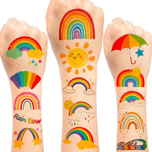 Rainbow Themed Birthday Party: Ideas For a Vibrant & Colorful Celebration 15 16 Sheet Rainbow Party Favors Rainbow Temporary Tattoos Stickers for