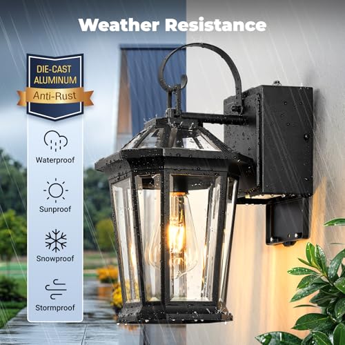 Image of Gleamz Black Dusk to Dawn Outdoor Light with GFCI Outlet, Aluminum