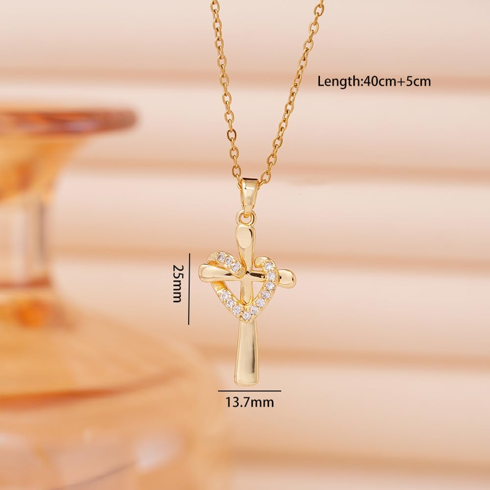 Cross Necklace for Women 18K Gold Plated Cubic Zirconia Cross Long Pendant Necklace Double Cross Pendant Dainty and Retro Diamond Necklace Faith Jewelry Women Religious Gifts - Image 2