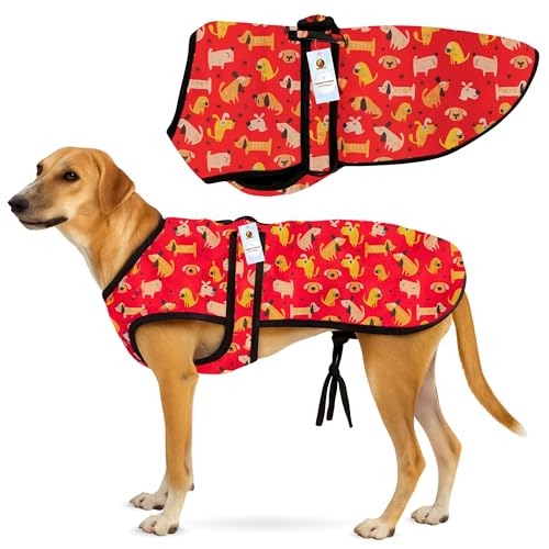 Image of Foodie Puppies Dog Winter Jacket - (Dog Printed, 24 Inch) for Medium to Large Dogs | Ultra Warm Waterproof & Windproof Coat | Adjustable Velcro Closure, Washable Vest for Cold Weather
