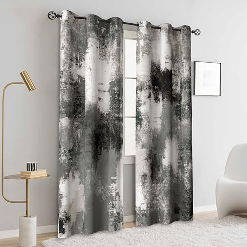 Image of Asuexpect Black Grey Abstract Curtains 2 Panels Abstract Rust Curtain Room Darkening Grommet Window Drapes Modern Decorative Window Treatments for Bedroom Living Room, 42x63 Inches, Black Grey