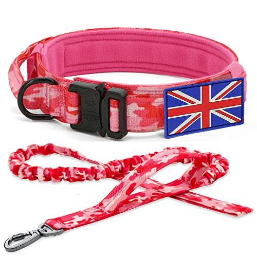 Tactical Dog Collar and Lead Set, YoothBro K9 Military Dog Collar with UK United Kingdom Flag