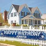Large Blue Birthday Banner with Personalized Letter Stickers - Custom Navy Blue Silver Happy Birthday Yard Banner DIY Sign for Men Women Birthday Party Supplies Outdoor Indoor - Image 2