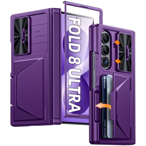 Image of for Samsung Galaxy Z Fold 8 Ultra Case Wallet & HD Screen Protector | Card Holder RFID Blocking, Slide Lens Cover, Hinge Protection, Shockproof Phone Cover for Z Fold 8 Ultra (Purple)