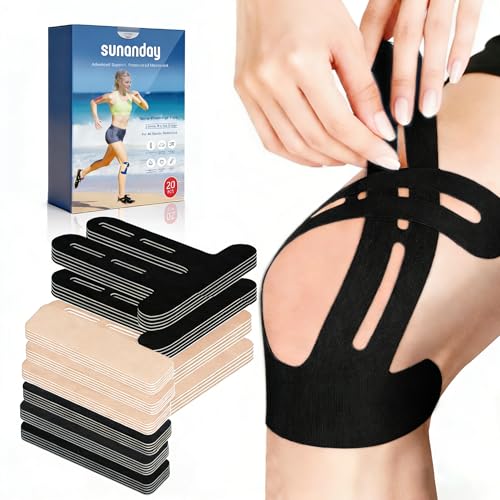 20 PCS Waterproof Kinesiology Tape for Shoulders/Knees,Precut Strips for Knee Pain Relief &...