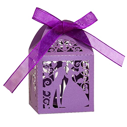 URFEDA 50pcs Boîtes à Dragées de Mariage Couple Design Découpées Au Laser Boîte Cadeau Boîtes à Dragées Baptême DIY Boite en Papier pour Mariage,...
