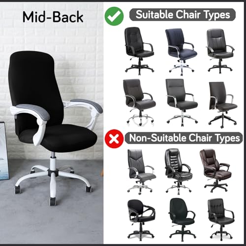Image of HOKIPO 'SereneSolids' 140 GSM Office Chair Cover for Desk Chair (Mid-Back) - 140 GSM Stretch Fabric - Washable, Durable & Anti-Slip - Fits Mid-Back Office Chairs, Black (AR-5221-BLK-M)