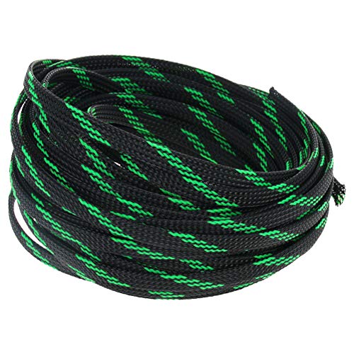 Othmro 10m/32.8ft PET Expandable Braid Cable Sleeving Flexible Wire Mesh Sleeve Black Fluorescent Green