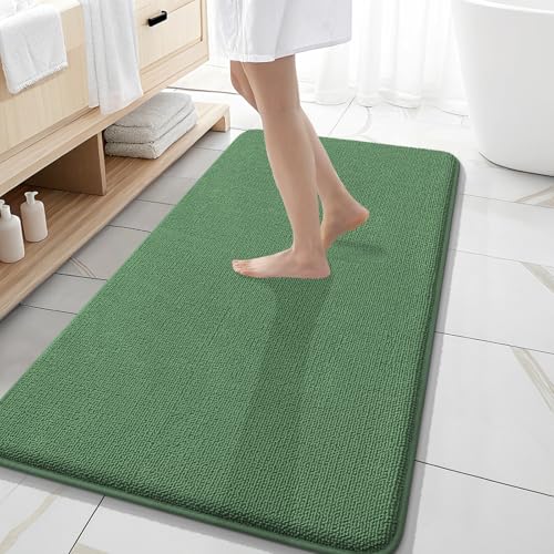 Image of OLANLY Thick Memory Foam Bathroom Runner Rugs 47x20, Extra Soft Absorbent Long Bath Mats, Quick Dry, Non-Slip, Machine Washable Mats for Bathroom, Tub and Shower, Home Decor Accessories, Olive Green