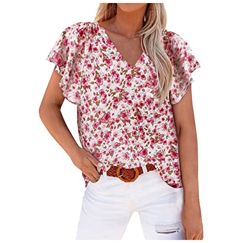 Elastisch Party Oversize Tailliertes Blusentop Damen V Neck Kurzärmelige Sommer Blusentop Kordelzug Geblümte Modisches Bluse Weiblich A640 Cover