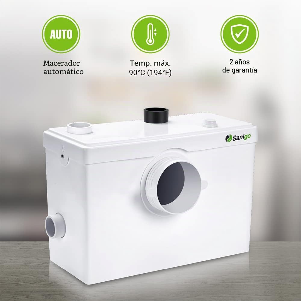 SANI600 Trituradora sanitaria bomba automática 600 W 3/1 entradas inodoro lavabo Blanco