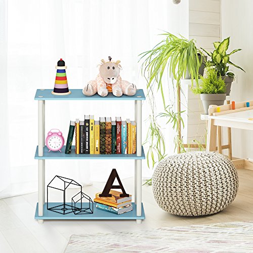 Image of Furinno TURN-N-TUBE Storage Shelves, 3-Tier Book Shelf, Corner Shelf, Toolless Open Shelves, for Organization and Storage, Living Room, Garage, Home Office, Light Blue