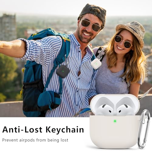 Image of Ljusmicker for AirPods 4 Case 2024 with Cleaner Kit,Stone | Soft Silicone Protective Cover for Apple AirPods 4th Generation Case with Keychain for Women Men,Shockproof