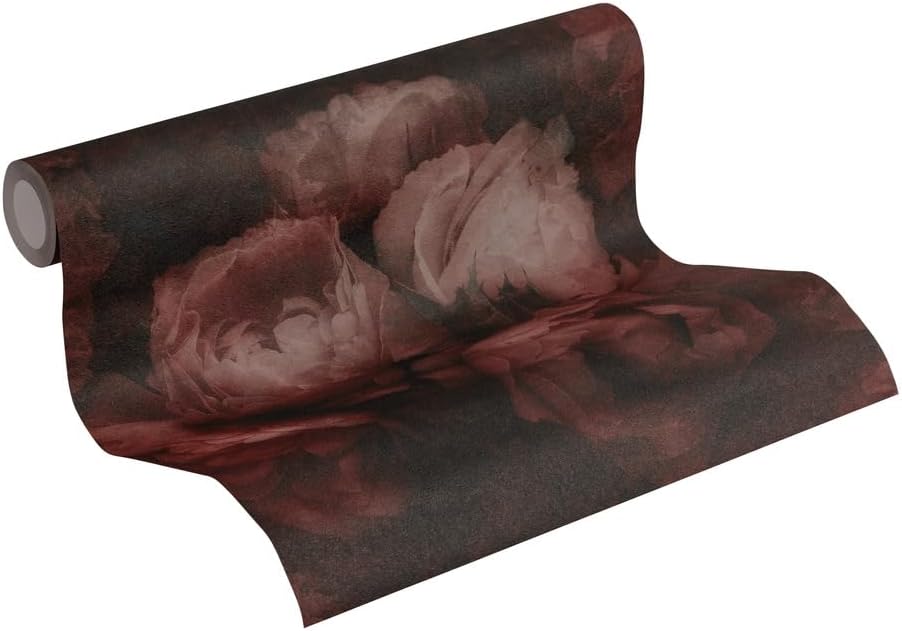 Livingwalls Wallpaper Floral Design - Black, Red - Flower Wallpaper 395.99in x 20.87in Made in Germany - 373924