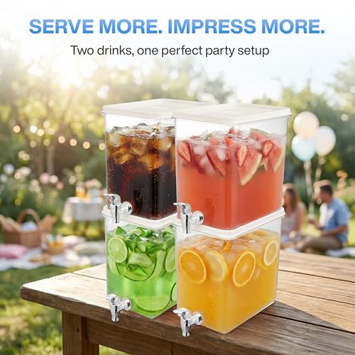 Drink Dispenser for Fridge (2 Pack) 2 Gallon Beverage Cube Dispenser with Spigot, Stackable, Leak-Proof Plastic Juice, Soda, Milk, Drinks, Water Container for Parties, Refrigerator Drink Dispenser - Thumbnail 3