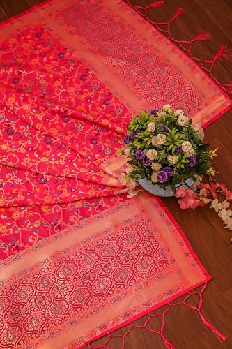 Image of DEVANGI Women's Woven Banarasi Silk Dupatta /Chunni For Women, Floral Print 1 Meter Wide and 2.3 Meter Length Printed Designer Dupatta /Chunni For Girls