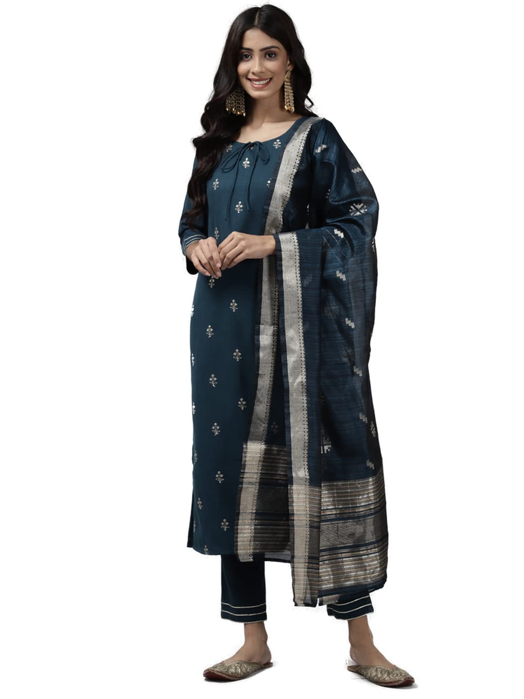 indo era Women's Woven Design Art Silk Dupatta/Stall (Teal_DP9TL4491_Free Size)-picture-45