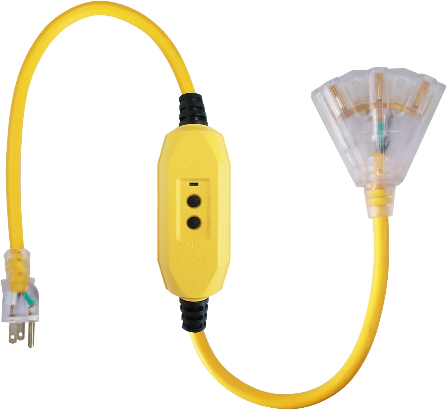 EP 3 Ft Lighted GFCI Extension Cord with 3 Electrical Power Outlets – 12/3 SJTW Heavy Duty Yellow Pigtail Extension Cable with 3 Prong Grounded Plug for Safety, UL Listed