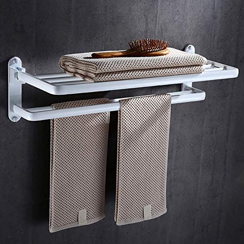 Rack serviette double mural blanc avec étagère rangement salle de bain