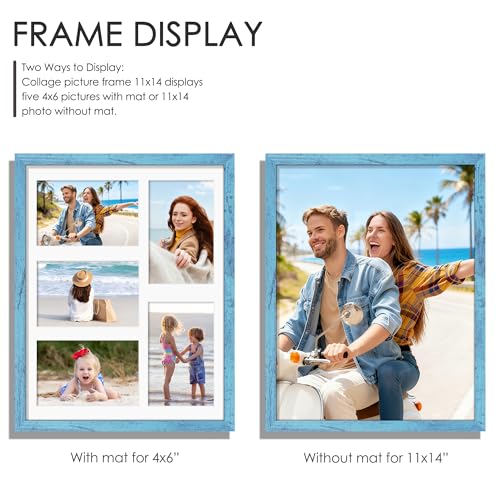 Image of DUENPY 11x14 Collage Picture Frame 4x6 Collage Picture Frame Displays Five 4x6 inch Photos or 11x14 (Without Mat) Wall Decor Wall Hanging or Tabletop Blue