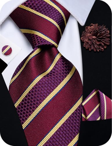 Image of YourTies Striped Plaid Ties for Men Silk Formal Necktie Set