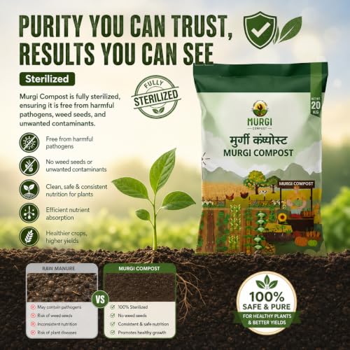 Image of 20Kg Organic Potting Soil Mix for Plants Crops Odorless Chicken Hen Manure | Murgi Compost Khad Fertilizer for Home Garden and pH-Balanced with All 17 nutrients (20KG)