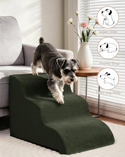 Image of Aodisman Dog Stairs for Small Dogs,3 Step Dog Ramp for Couch,Non-Slip Steps | Pet stairs help small dogs, old cats, and puppies reach couches and chairs easily, durable indoor dog steps,15.4 inch H, Green