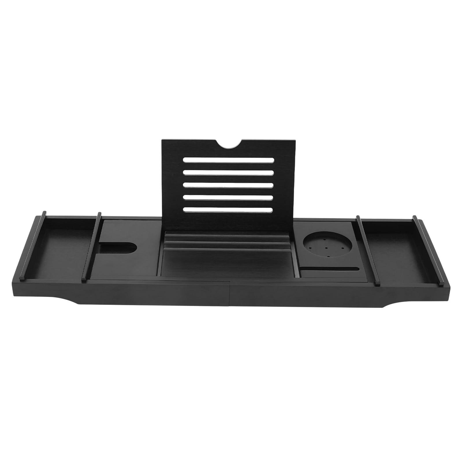 Bandeja ajustable para bañera (75-111 cm), de bambú, con soporte para tablet y soporte para copas de vino, soporta hasta 10 kg