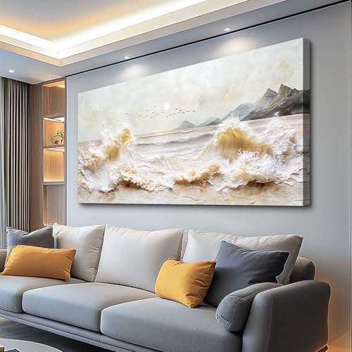 Abstract Large Wall Art, Wave Canvas Prints for Living Room,Beach Seascape