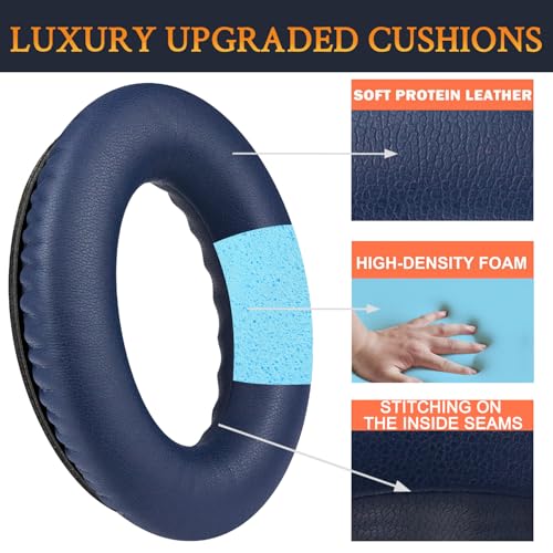 Image of SoloWIT Protein Leather Earpads Cushions for Bose Headphones, Replacement Ear Pads for Bose QuietComfort 15 QC15 QC25 QC2 QC35 /Ae2 Ae2i Ae2w /SoundTrue & SoundLink Around-Ear Series - Navy Blue