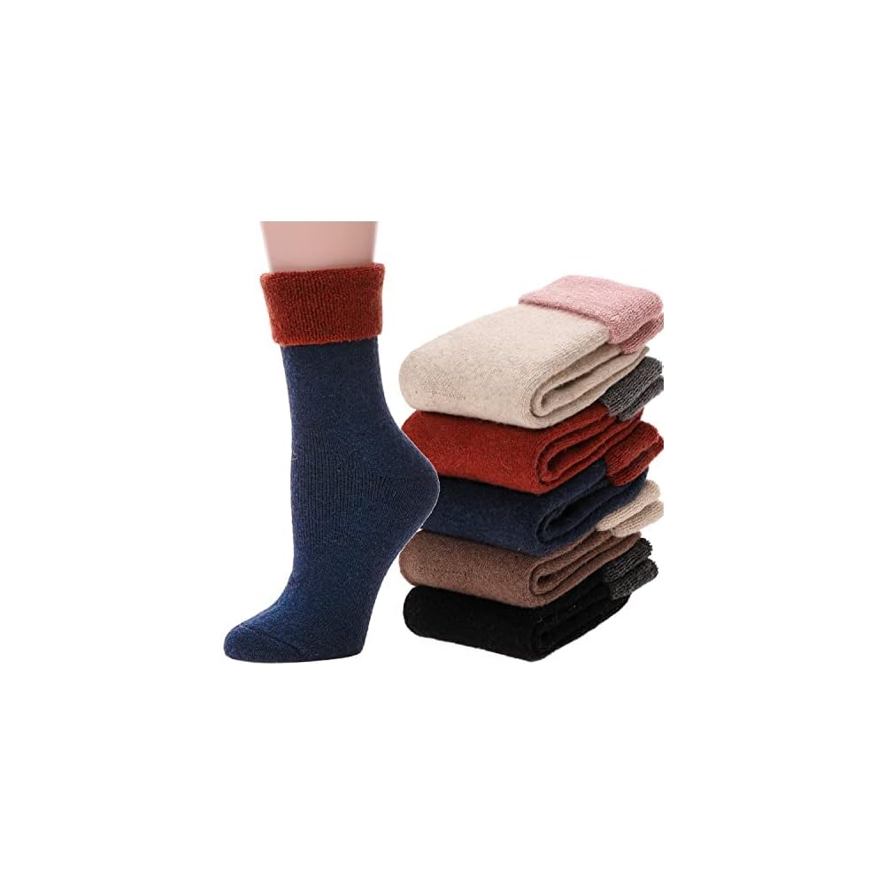 ANTSANG Womens Wool Hiking Socks Winter Warm Thick Boot Cozy Thermal Crew Ladies Work Socks 5 Pairs(Mix Color H)