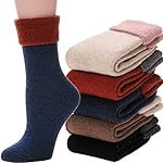 ANTSANG Womens Wool Hiking Socks Winter Warm Thick Boot Cozy Thermal Crew Ladies Work Socks 5 Pairs(Mix Color H)