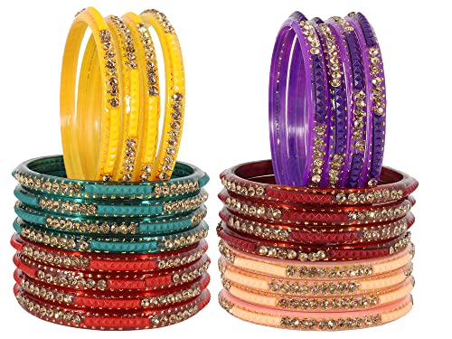 Image of NMII Fancy Glass Bangle Set For Women & Girls | Kada Bangles For Daily Use | Kaanch Ke Kade | Multicolor Kada Set | Chudi For Women | Fancy Women's Bangles For Wedding, Party & Gift