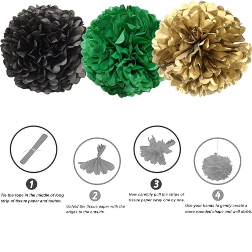 Image of We Moment Black Dark Green and Gold Paper Pom Poms Decorations for Wedding Birthday Party Decoration Ceiling Wall Hanging Tissue Flowers Decorations 12pcs 3 Colors of 12 Inch 10 Inch