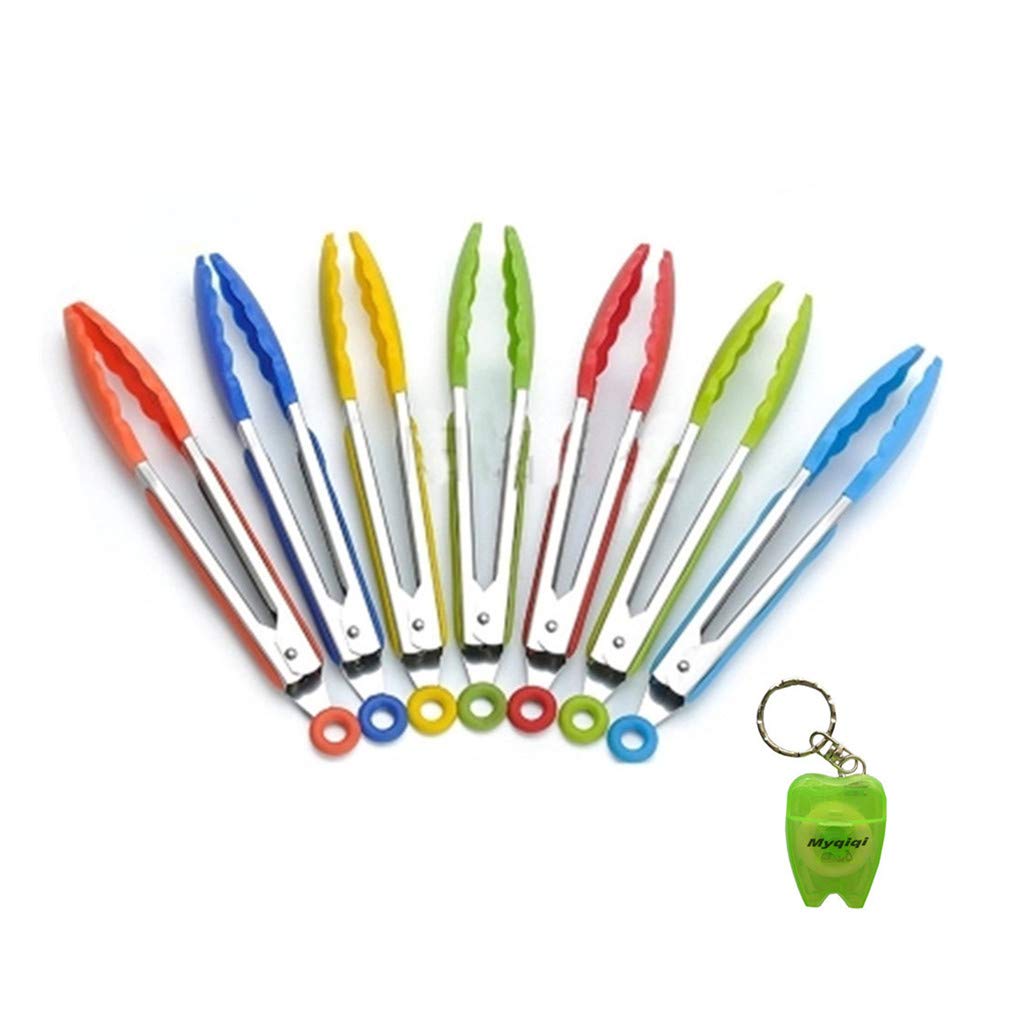 3 Pcs Handy Kitchen Tongs with Silicone Tips Small Tongs Kitchen Stainless Steel Heat Resistant Size 8" Random Color by Myqiqi