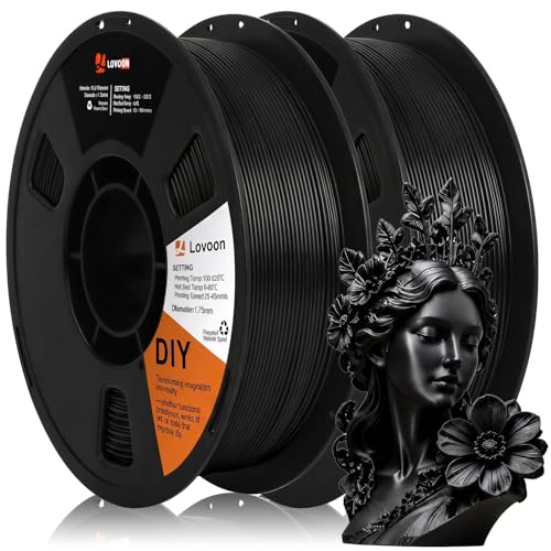 Image of LOVOON PLA Filament 1.75mm Black 2kg, 3D Printer Filament Dimensional Accuracy + /- 0.02mm, Neatly Wound 3D Printing Filament, Fit Most FDM 3D Printers, 1KG Spools(2.2lbs) X 2