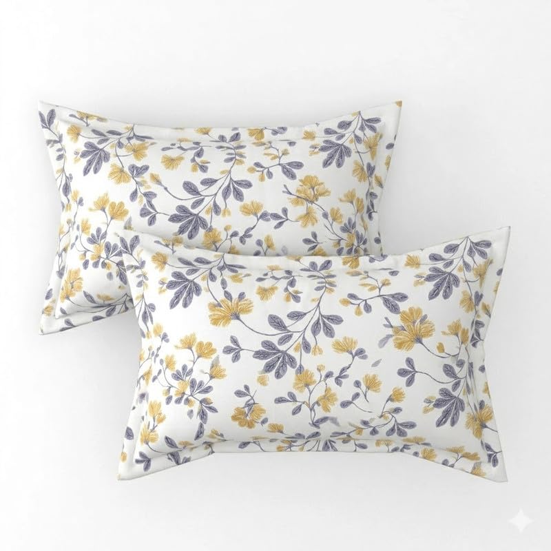 Image of Cotton Bolls Textiles Glace Cotton Fitted Bedsheet 72x72x6 Inch with 2 Pillow Covers - Soft Breathable Fabric, Elastic All Around, Printed Bedding for Double Bed