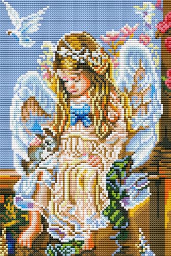 Image of 72018 Angel of Peace ROSTITCHCross Stitch Kits, 11CT Counted Cross Stitch Kits for Adults, Stamped Cross Stitch Patterns Needles Supplies, Beginner Embroidery Kit for Adults 12x16inch