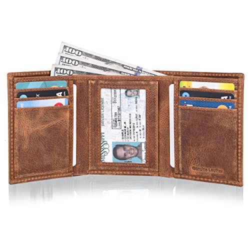 Tri fold Leather Wallet for Men with RFID | Slim Wallets for Men with 1 ID and 6 Credit card slots | Front Pocket Minimalist4