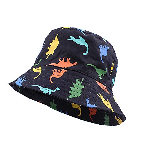Image of Summer Baby Hat for Boys Infant Toddler Beach Sun Cap Cartoon Dinosaur Kids Bucket Hat(XS) Black