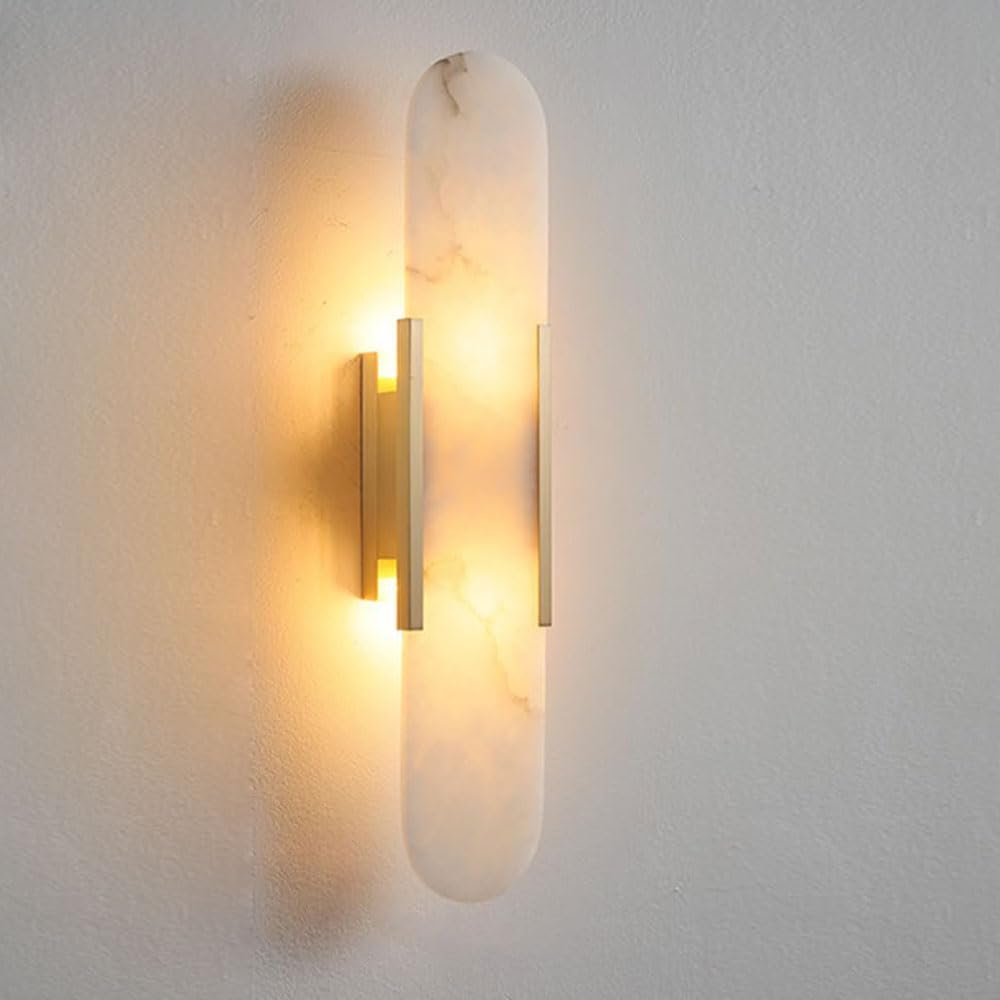 ZGDHWCR Modern Industrial Style Natural Marble Wall Sconce, Up and Down Lighting Fixtures, 19.7in Alabaster Wall Lamp, Living Room Hallway Staircase Decorative Wall Light