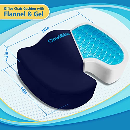 Image of CloudBliss Gel Seat Cushion - Cooling Gel Enhanced, Memory Foam, Ergonomic Seat Cushion for Long Sitting for Office, Game, Car, Airplane (Large, Blue)