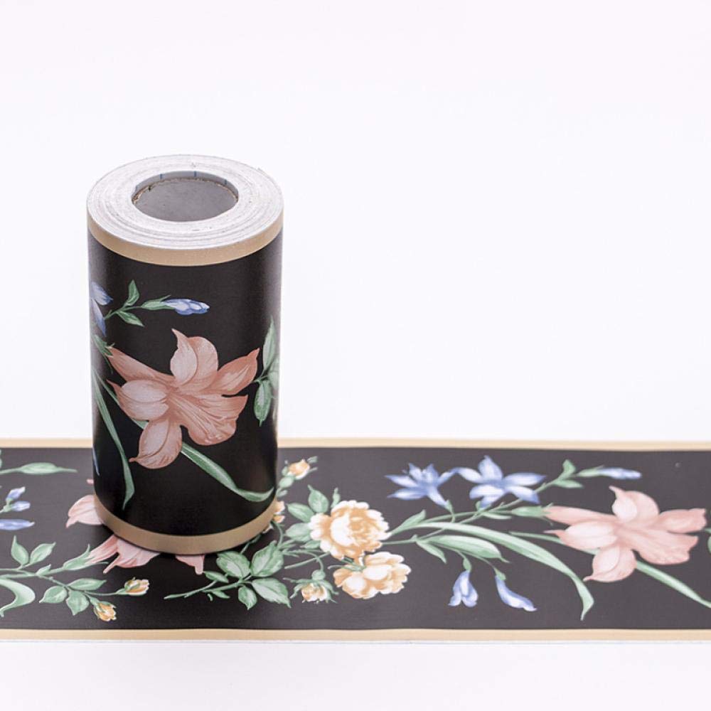 bordiury, Samoprzylepna tapeta ozdobna na ściany i sufity, wielokolorowa(Black Flower)