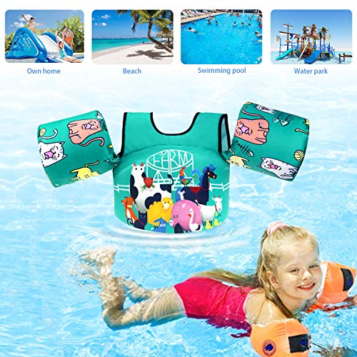 Faxpot Kids Swim Life Jacket, Toddler Swim Vest with Arm Wings, Foldable Swim Training Aids for Boys Girls
