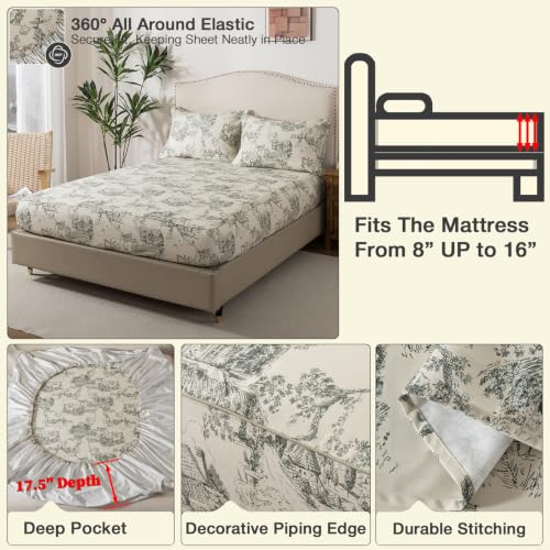 Image of French Country Flannel-Like Toile Percale Sheets California King