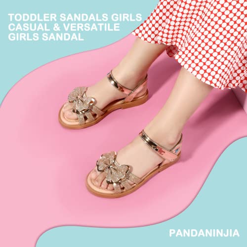 Image of PANDANINJIA Girls Sandals, Open Toe Cute Bow Princess Girls Flats, Sparkly Summer Dress Shoes Sandals for Toddler /Little Kid /Big Kid