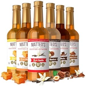 Matteo’s Barista Style Sugar-Free Coffee Syrup, 6 Flavour Variety Pack, Zero Calories and Sugar, Keto-Friendly Coffee Syrups, Delicious Flavoured Coffee Syrup – 33.8 oz Syrup Bottles