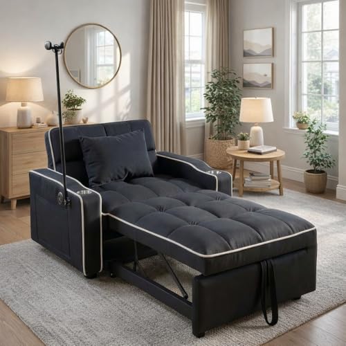 Sillón convertible terciopelo negro miniatura 1